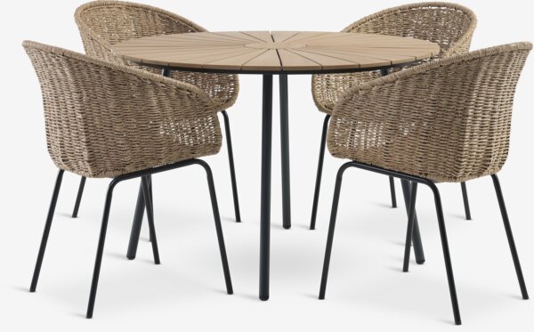 Table RANGSTRUP Ø110 + 4 chaises TUERNE naturel