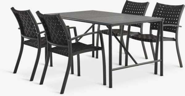 VIERLI L149 tafel + 4 GLOMFJORD stoelen zwart