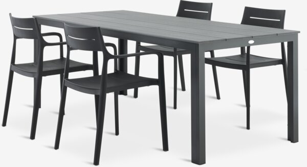 MARIELYST L205 bord grå + 4 INGSTRUP stol sort
