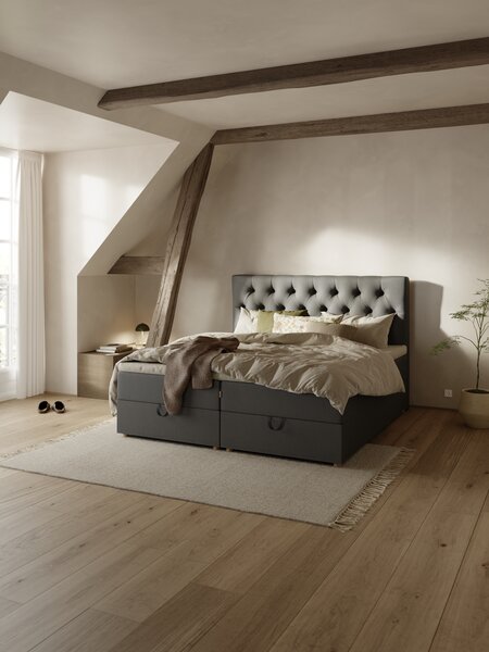 Κρεβάτι τύπου continental 90x200 HOLMELVA+EKSO Γκρι-40 πολύ