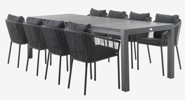 Masă HESTEHAVE 205/275 negru+4 scaune GILJA gri