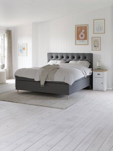 Letto boxspring 90x200 cm VELFJORDEN + FLYA Grigio-40 Rigido