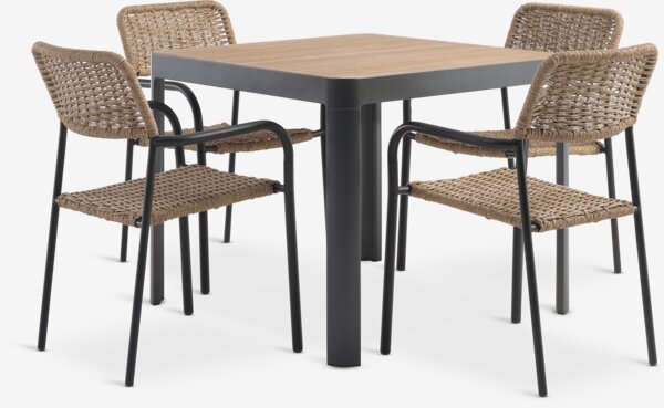 SIRDAL L91 Tisch Hartholz + 4 ORKANGER Stuhl natur