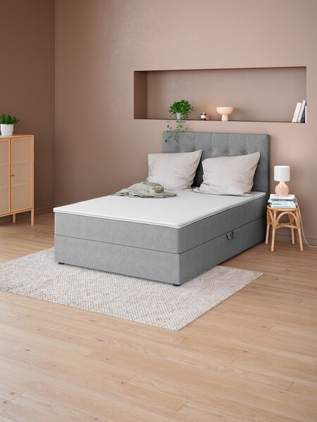 Boxspring 140x200cm SKOLLA OPBERGRUIMTE grijs hard