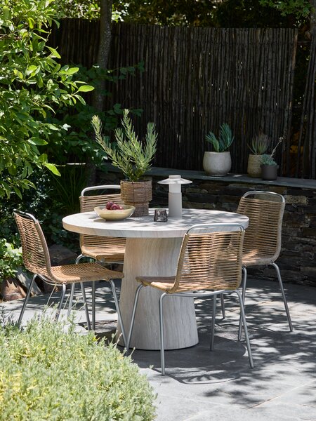 Skarslia Ø110 bord travertin + 4 middagsberget stol