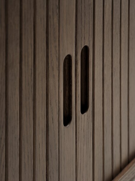Bench LYNGVIG tambour doors beige/dark oak