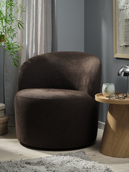 Lounge chair ANDRUP swivel dark brown fabric