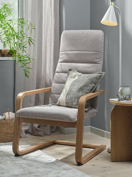 Lenestol KUNDBY beige stoff/natur eikefarget finér