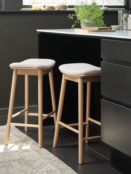 Bar stool SALSMOSE beige fabric/natural oak