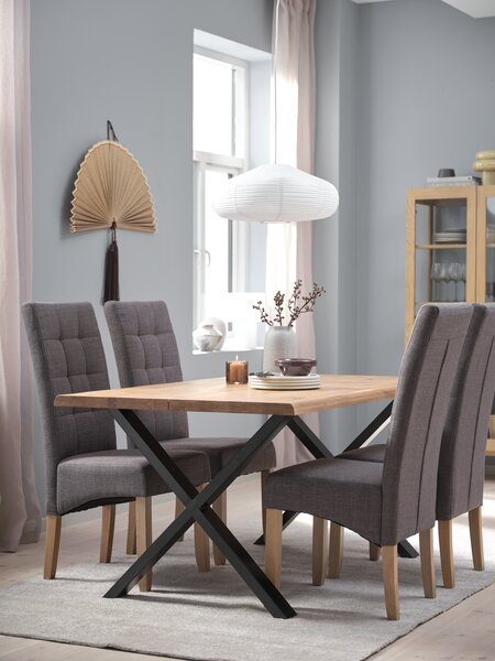 ROSLEV L160 bord natur eik + 4 BJERREBY stol grå