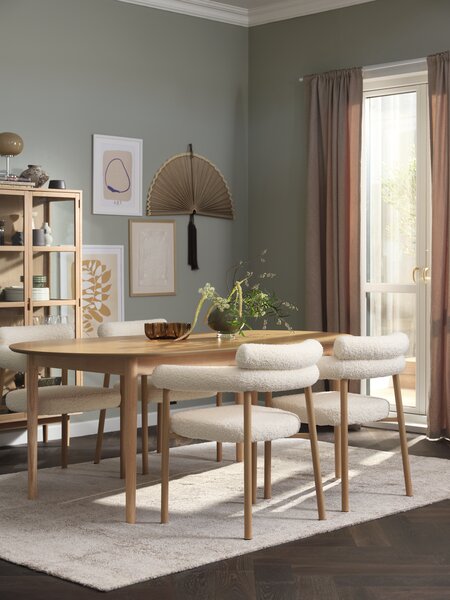 MARSTRAND L200/280 bord natur eik + 4 BREUM stol offwhite