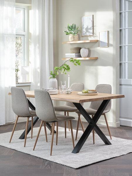 ROSLEV L160 bord natur eik + 4 BISTRUP stol sand