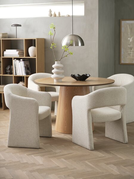 KLIPLEV Ø120 bord natur eik + 4 GANTRUP stol beige