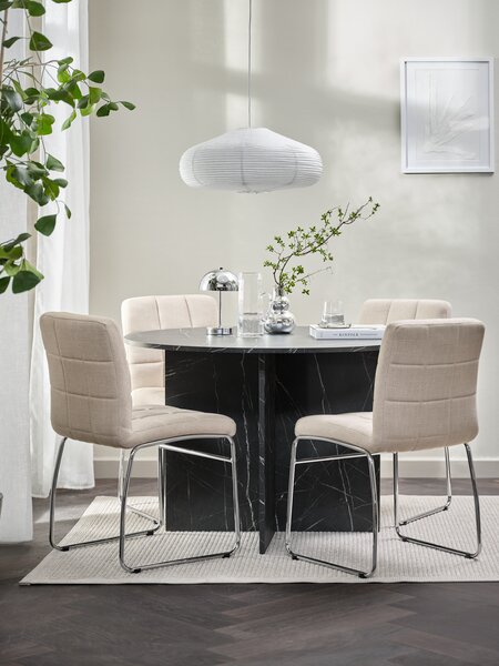 KRONDAL Ø110 bord marmor-look + 4 HAMMEL stol beige