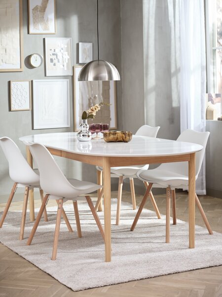MARSTRAND L200/280 bord hvit + 4 KASTRUP stol hvit
