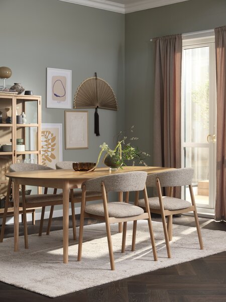 MARSTRAND L200/280 bord natur ek + 4 VOSTRUP stol beige