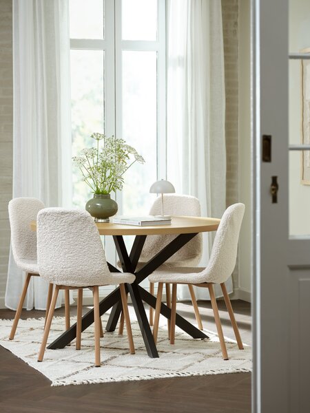 NORTOFT D120 warm oak + 4 JONSTRUP teddy off-white