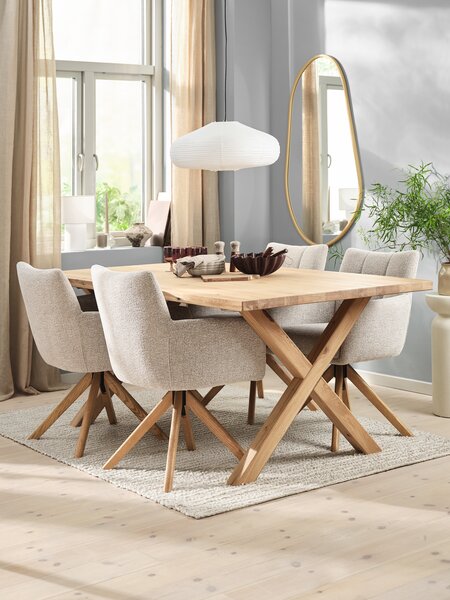 GRIBSKOV L180 Tisch natur Eiche + 4 VEMMETOFTE beige