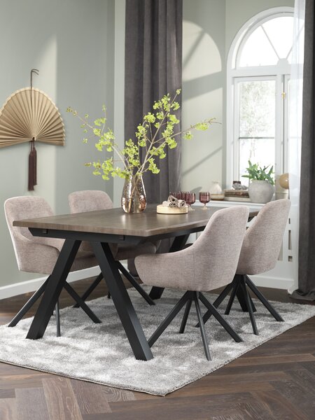 SANDBY L160 Tisch dunkel Eiche + 4 ROSTRUP sand/schwarz
