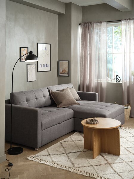 Sofa bed chaise longue TEGLHUSE grey fabric