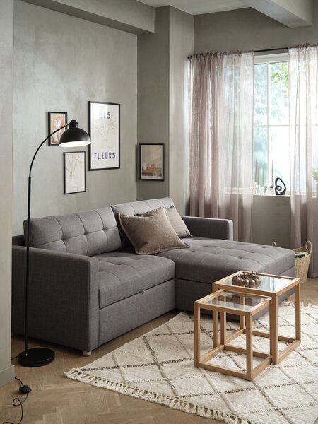 Sofa bed chaise longue TEGLHUSE grey fabric