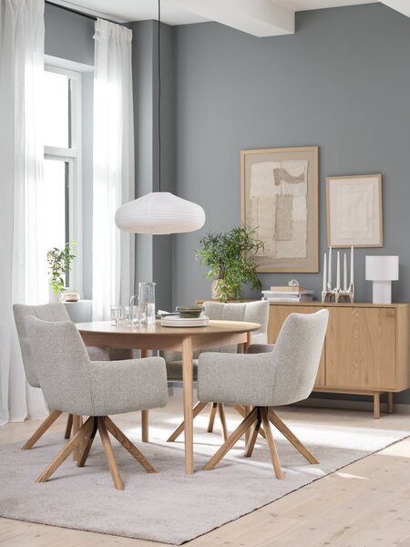 MARSTRAND Ø110/L200 bord natur eik + 4 VEMMETOFTE stol beige