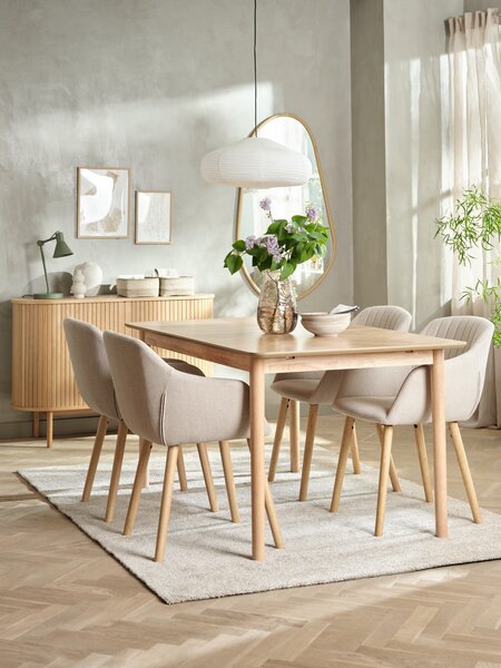 NORDENSKOV L160/240 bord natur eik + 4 ADSLEV stol beige