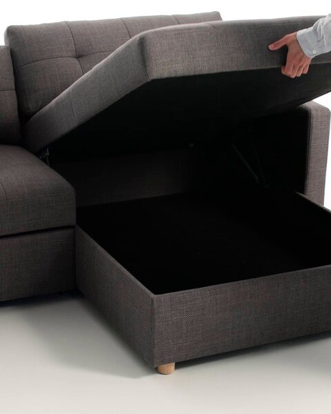 Sofa bed chaise longue TEGLHUSE grey fabric