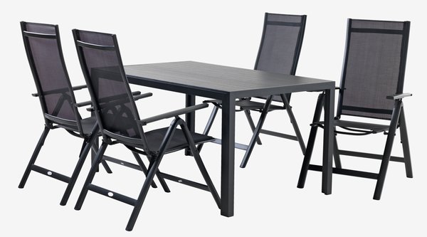 MADERUP C150 mesa preto + 4 LOMMA cadeira reclinável preto