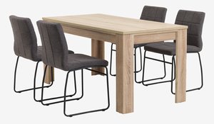 HASLUND L160 table chêne + 4 HAMMEL chaises gris
