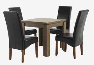 VEDDE L80/160 table wild oak + 4 BAKKELY chairs brown