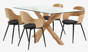 AGERBY H160 asztal tölgy + 4 HVIDOVRE szék tölgy/fekete