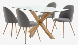 AGERBY D160 stol hrast + 4 KOKKEDAL stolice siva/hrast