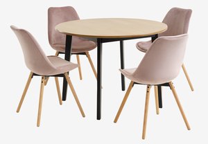 JEGIND ÁTM105 asztal tölgy + 4 KASTRUP szék rózsaszín