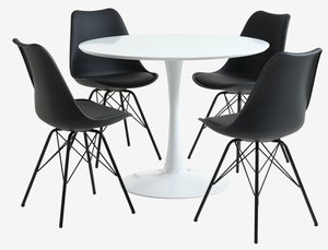 RINGSTED D100 table white + 4 KLARUP chairs black