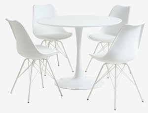 RINGSTED Ø100 masa beyaz + KLARUP sandalye beyaz