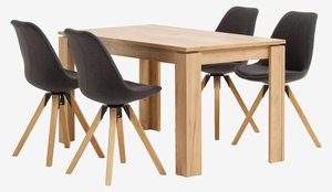 LINTRUP L140 table chêne + 4 DREJHUS chaises anthracite