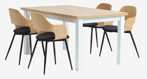 Mesa MARKSKEL L150/193 + 4 sillas HVIDOVRE roble/negro