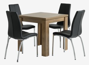 VEDDE D80/160 miza divji hrast + 4 HAVNDAL stol črna