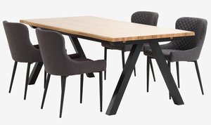 Table SANDBY L210 chêne naturel + 4 chaises PEBRINGE gris/n.