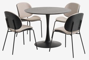 RINGSTED Ø100 τραπέζι μαύρο + 4 TESTRUP καρέκλες άμμου