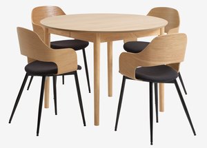 MARSTRAND Ø110 τραπέζι δρυς + 4 HVIDOVRE καρέκλες δρυς/μαύρο