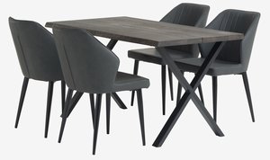 Table ROSKILDE L140 chêne foncé + 4 chaises LUNDERSKOV noir