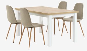 MARKSKEL L150/193 table + 4 BISTRUP chairs sand