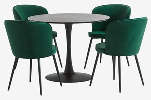 RINGSTED Ø100 τραπέζι μαύρο + 4 RISSKOV σκούρο πράσινο