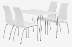 BANNERUP H120 asztal fehér + 4 HAVNDAL szék fehér