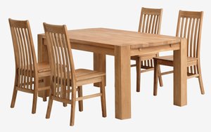 Table OLLERUP L160 chêne + 4 chaises SILLERUP chêne