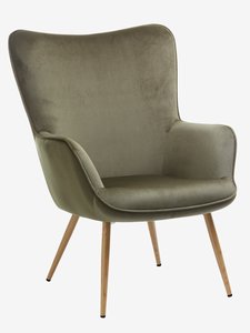 Fauteuil HUNDESTED velours côtelé vert/coloris chêne