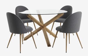 AGERBY D119 table oak + 4 KOKKEDAL chairs grey/oak