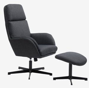 Fauteuil TANKEDAL met voetenbank donkergrijze stof